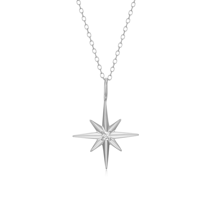 North Star Pendant Necklace in Rhodium-Plated Sterling Silver