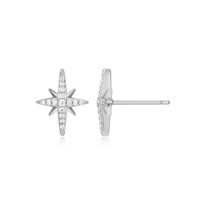 Cardinal Points Stud Earrings in Rhodium-Plated Sterling Silver