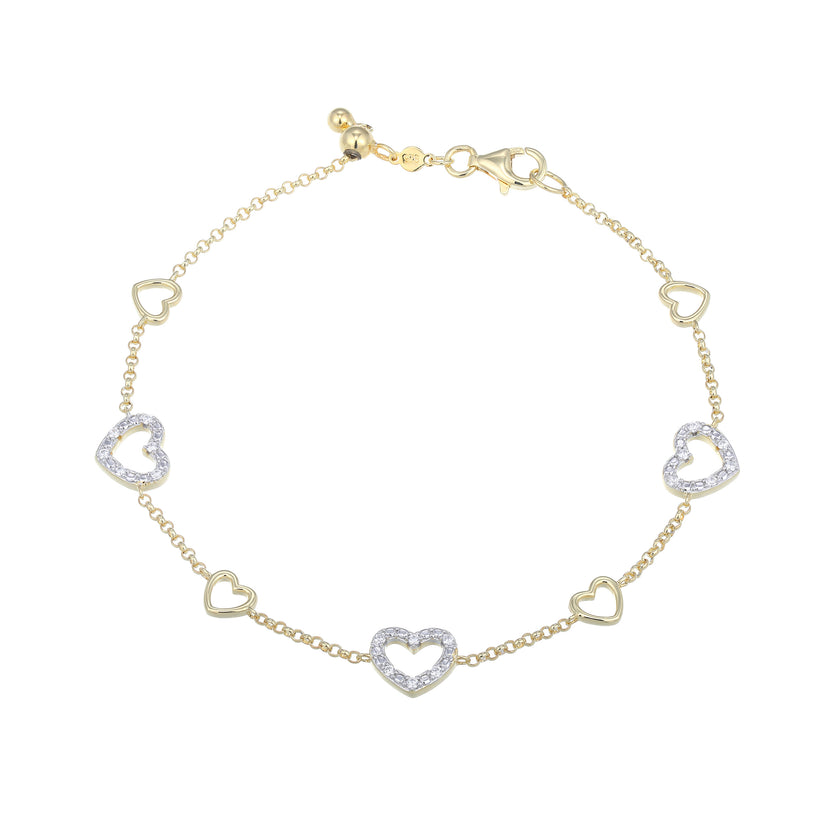 Sterling Silver Gold Plated Heart Bracelet