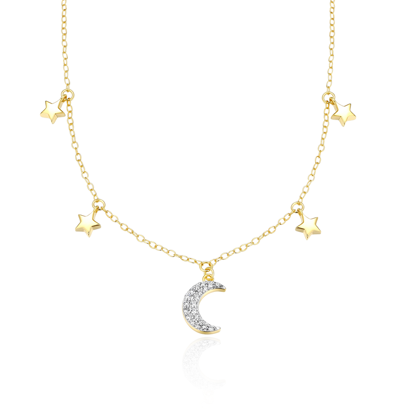 Sterling Silver Gold Plated Moon &amp; Stars Necklace
