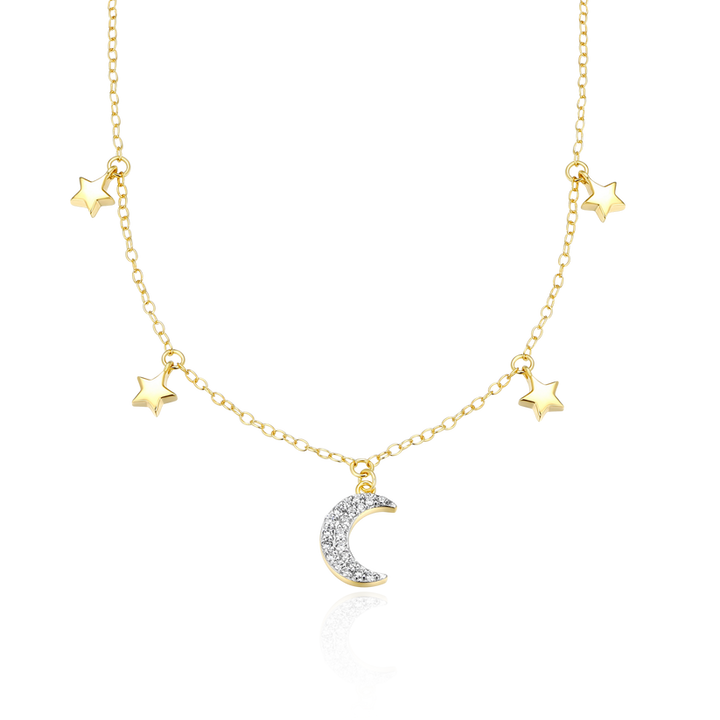 Sterling Silver Gold Plated Moon &amp; Stars Necklace