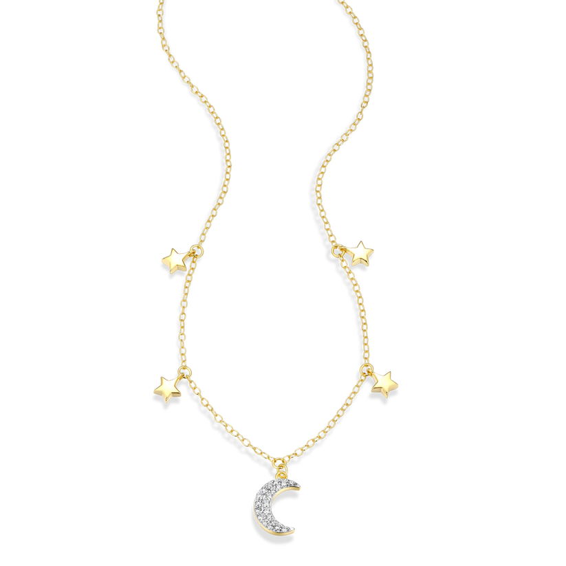 Sterling Silver Gold Plated Moon &amp; Stars Necklace