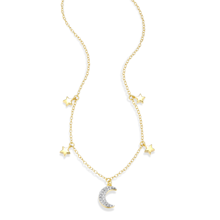 Sterling Silver Gold Plated Moon &amp; Stars Necklace