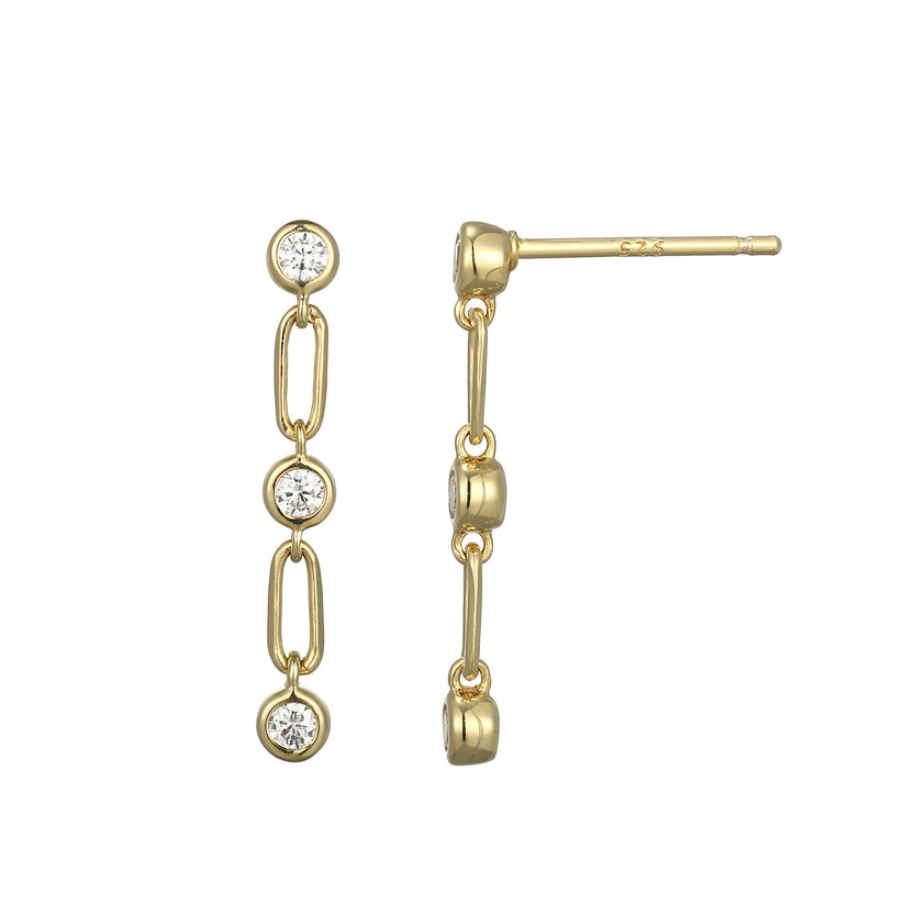 Trio Bezel-Set Lab Grown Diamond Drop Earrings Gold-Plated Sterling Silver