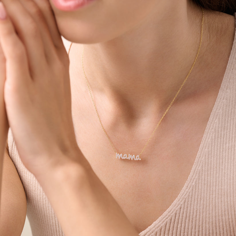 Sterling Silver Yellow Gold Mama Necklace