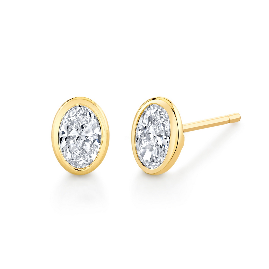 14k Yellow Gold Oval Bezel Lab Grown Diamond Studs