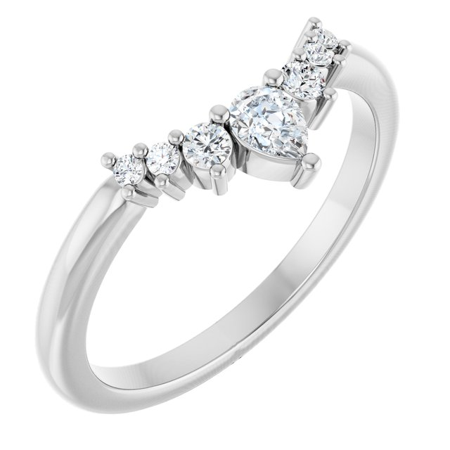 14k White Gold curved Lab Diamond Wedding Band