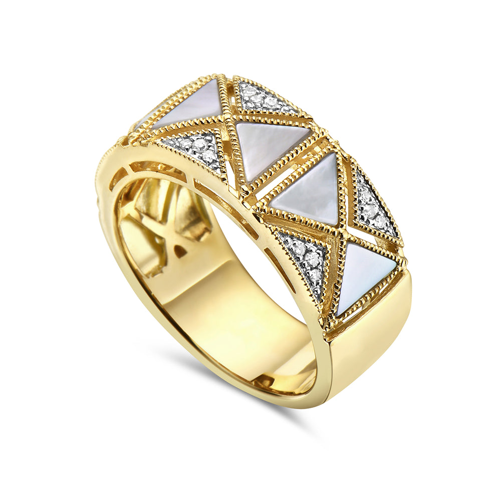 14k Yellow Gold Mother Of Pearl Geometric Ring