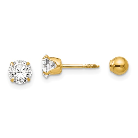 14k Yellow Gold CZ Stud Earrings