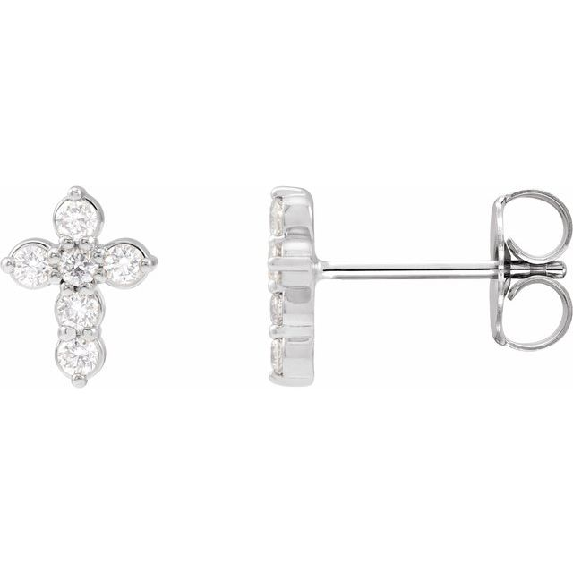 14k White Gold Stud Diamond Cross Earrings