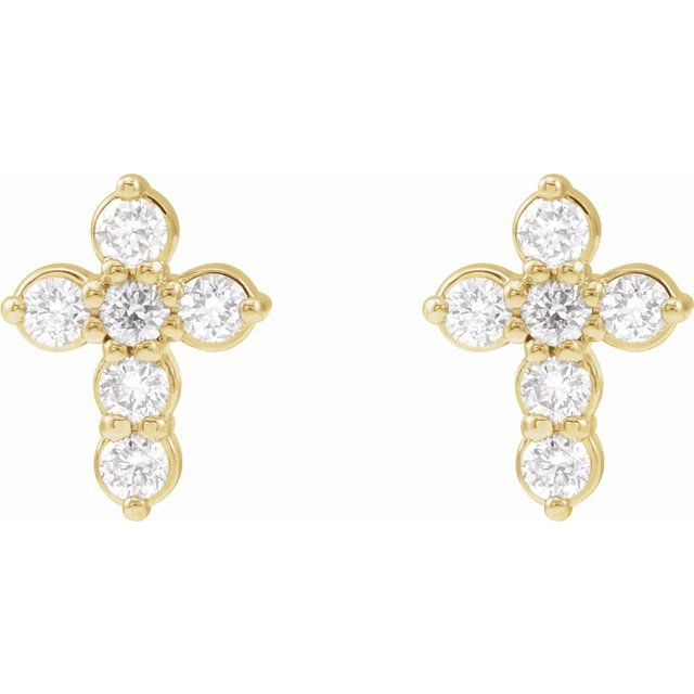 14k Yellow Gold Cross Diamond Earrings 0.18 cttw