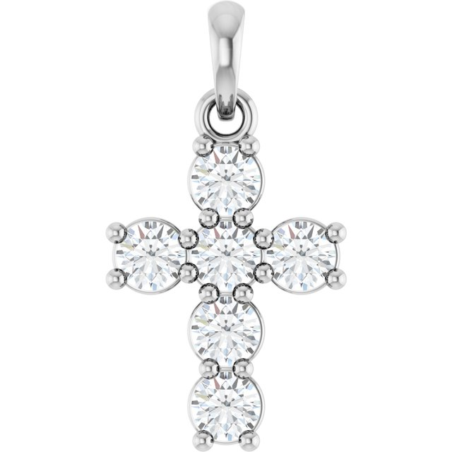 14k White Gold Cross Lab Grown Diamond Pendant