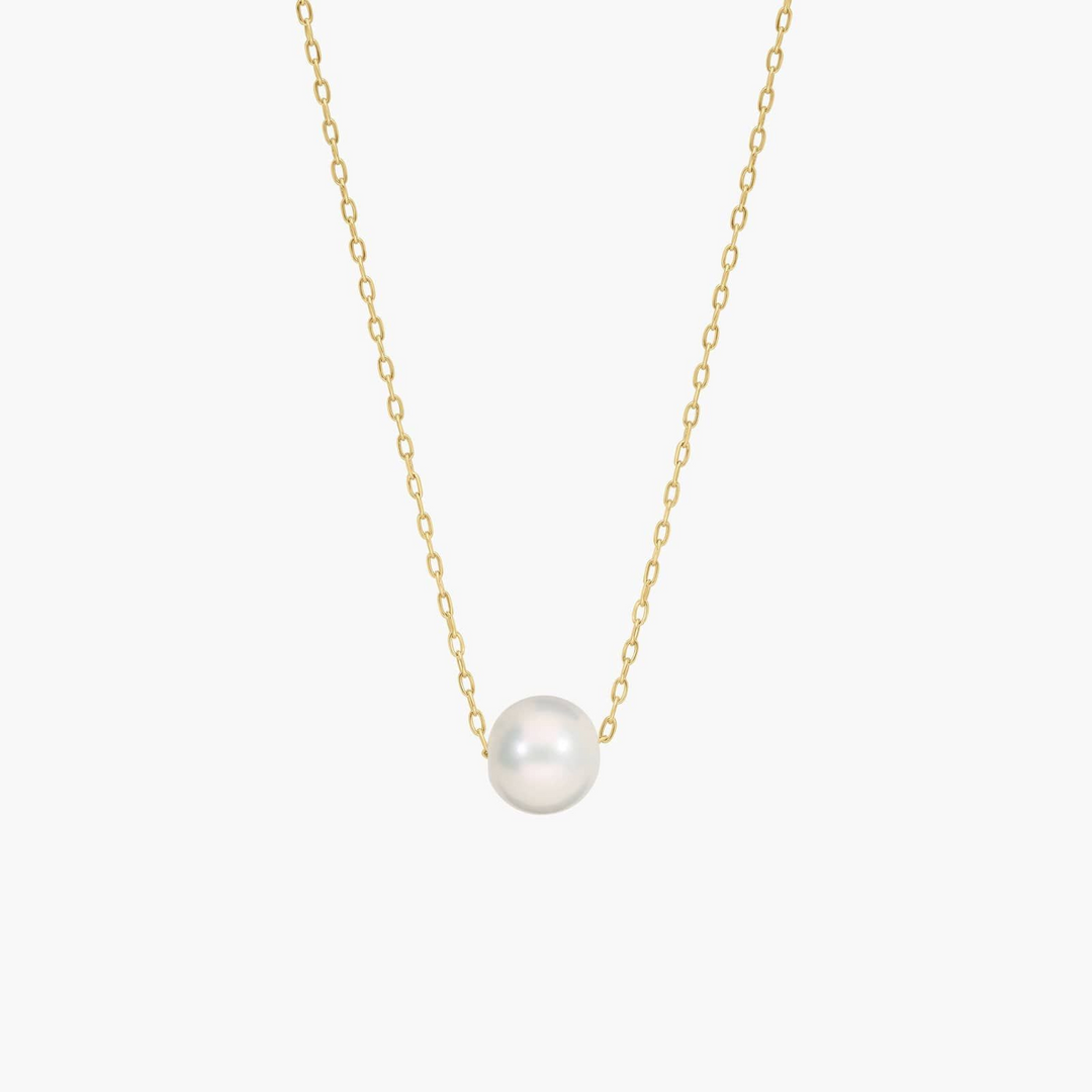 14k Yellow Gold Solitaire Pearl Necklace