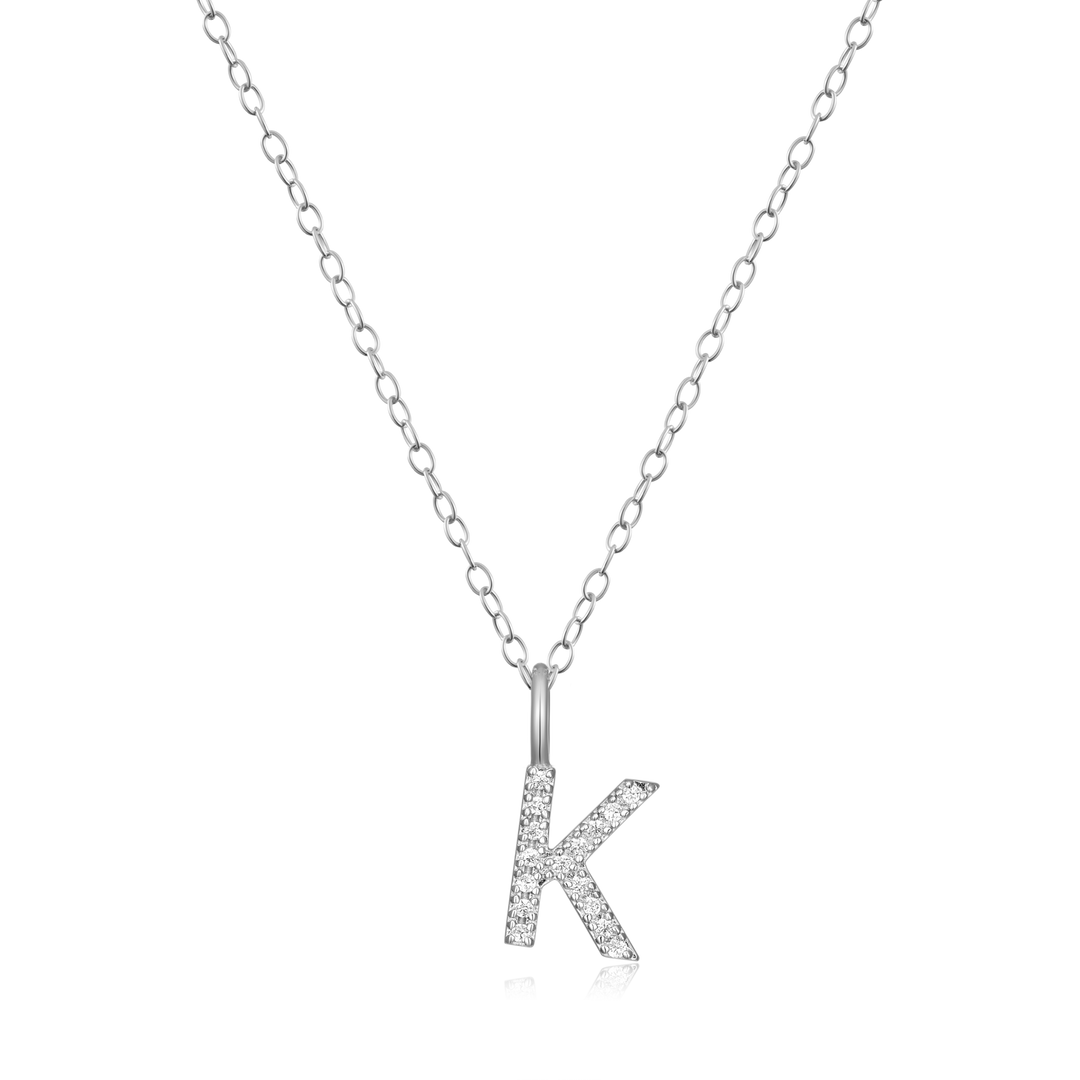 Sterling Silver Lab Grown Diamond Initial K Necklace