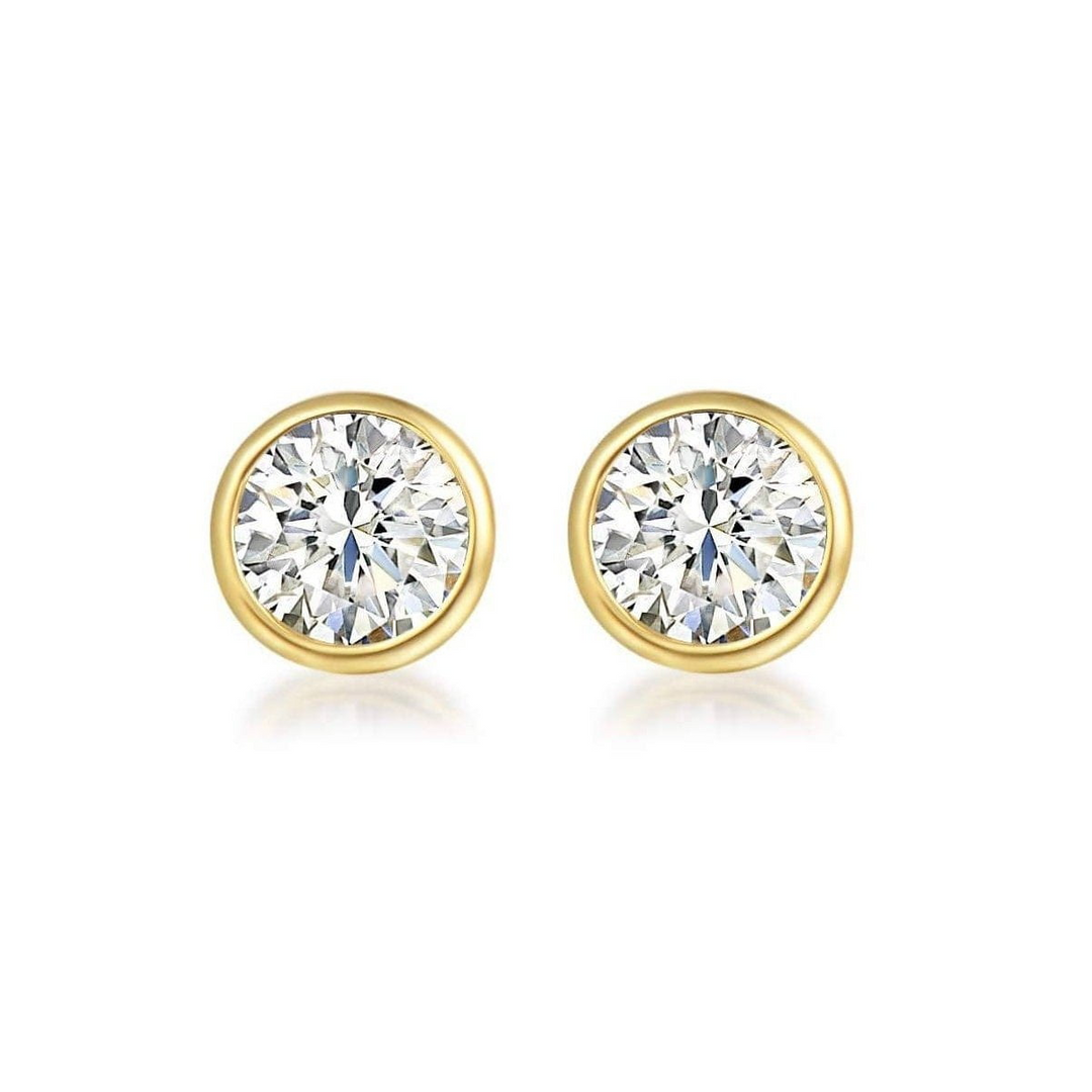 14k Yellow Gold Bezel Style Lab Grown Diamond Earrings Totaling 4.10cttw