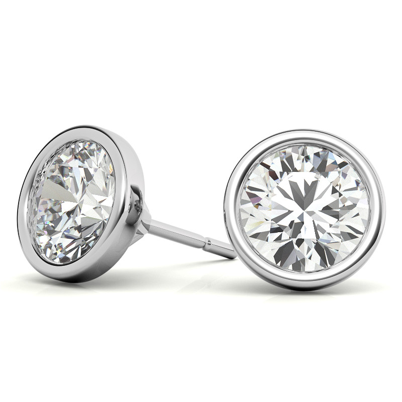 14k White Gold Bezel Style Lab Grown Diamond Earrings Totaling 2.05 cttw