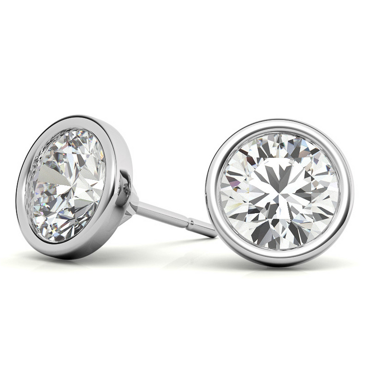 14k White Gold Bezel Style Lab Grown Diamond Earrings Totaling 2.05 cttw