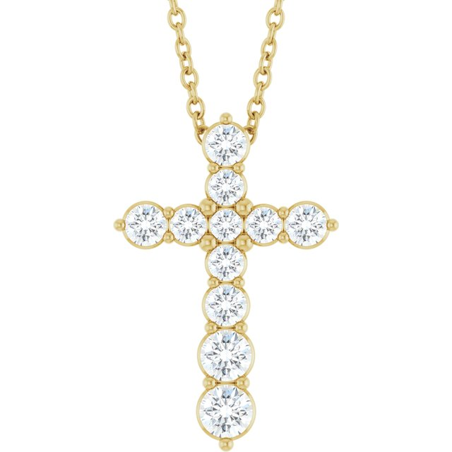 14k Yellow Gold Cross Lab Grown Diamond Pendants