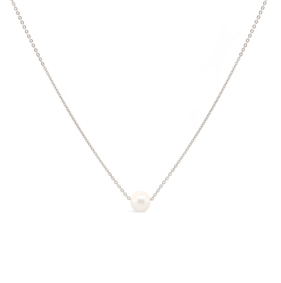 14k White Gold Single Pearl Necklace