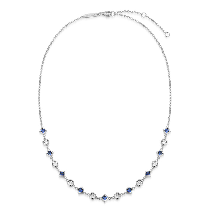Sterling Silver Station Sapphire Necklace