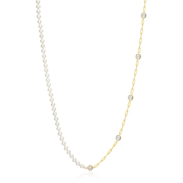 Sterling Silver Pearl Paperclip Necklace