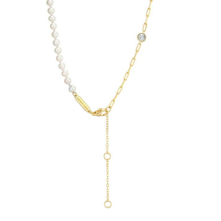 Sterling Silver Pearl Paperclip Necklace