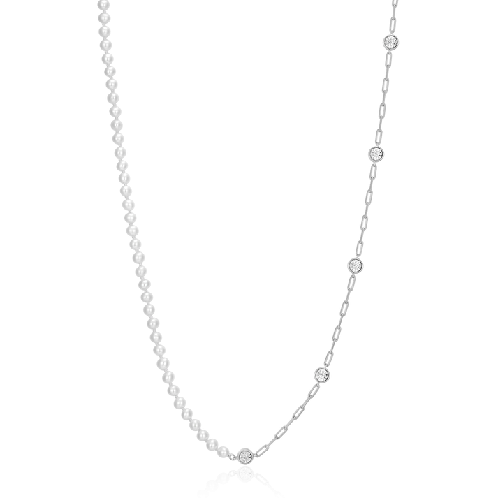 Sterling Silver Pearl Paperclip Necklace