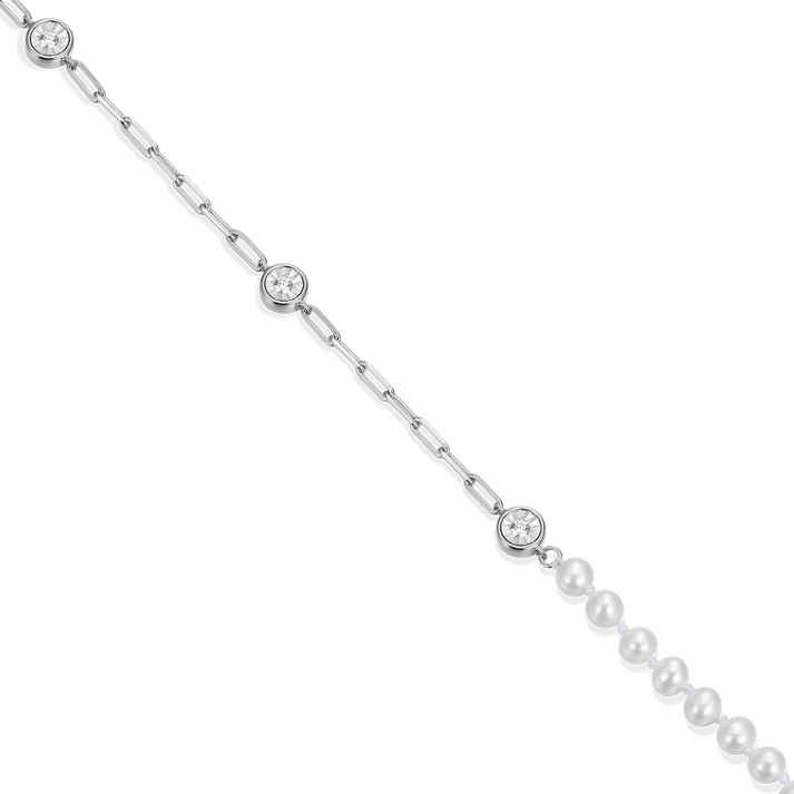 Sterling Silver Pearl Paperclip Necklace