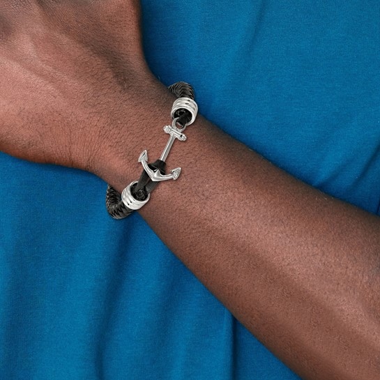 Stainless Steel Leather Anchor Bracelet