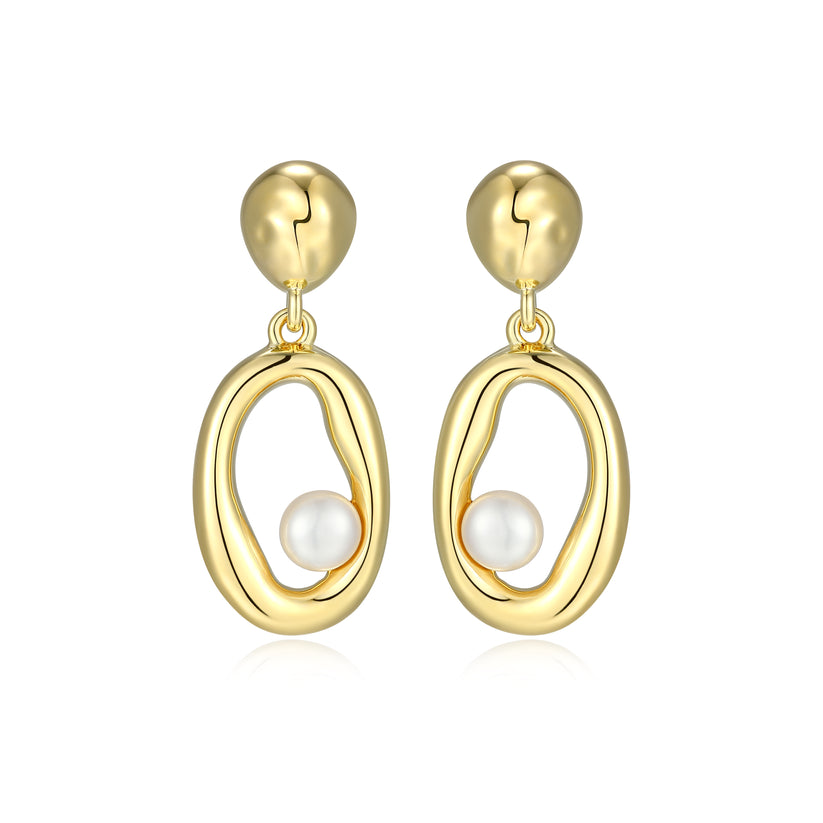 Sterling Silver Yellow Gold pearl Drop Earrings