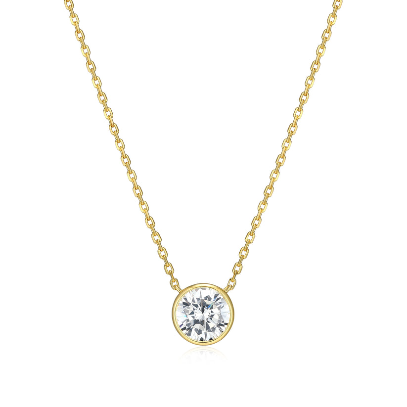 Sterling Silver Yellow tone Bezel Lab Grown Diamond Necklace