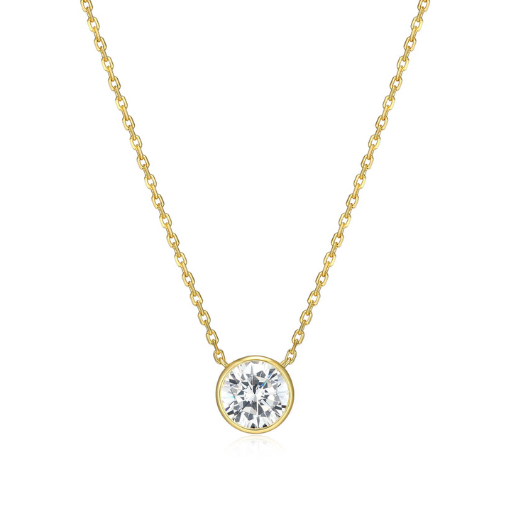 Sterling Silver Yellow tone Bezel Lab Grown Diamond Necklace