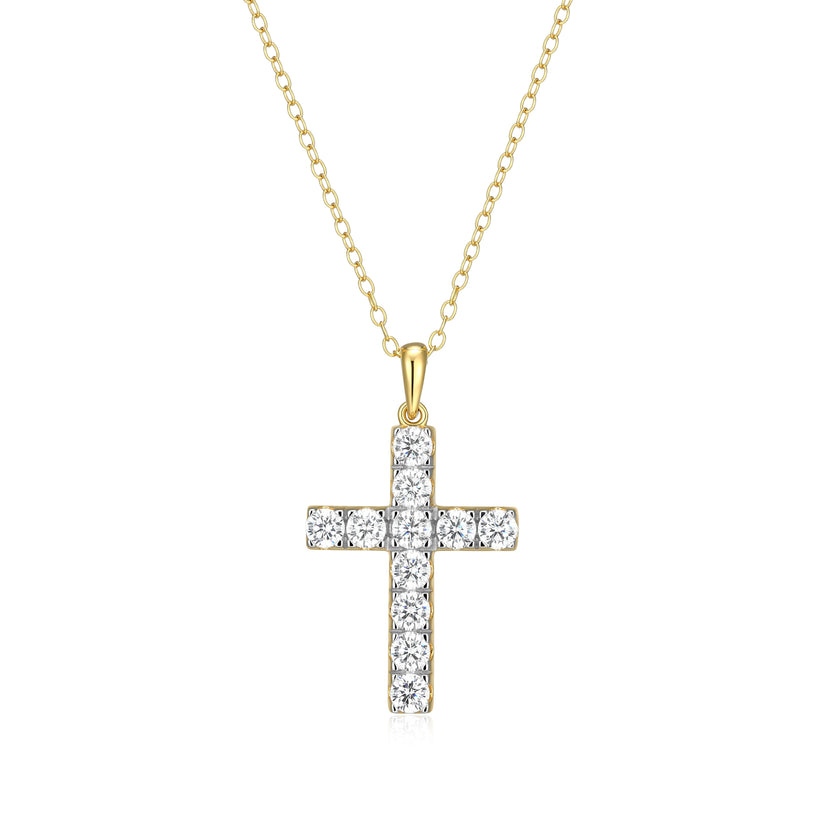 Sterling Silver Yellow tone lab diamond cross Pendant