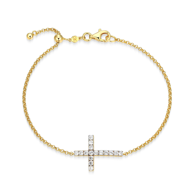 Sterling Silver Lab Diamond Cross Bracelet