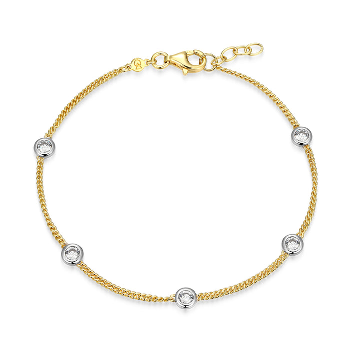 Sterling Silver Two Tone Bezel Set lab Diamond Bracelet