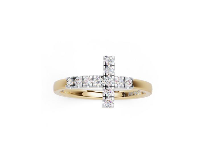 Sterling Silver Yellow Tone Lab Diamond Cross Ring
