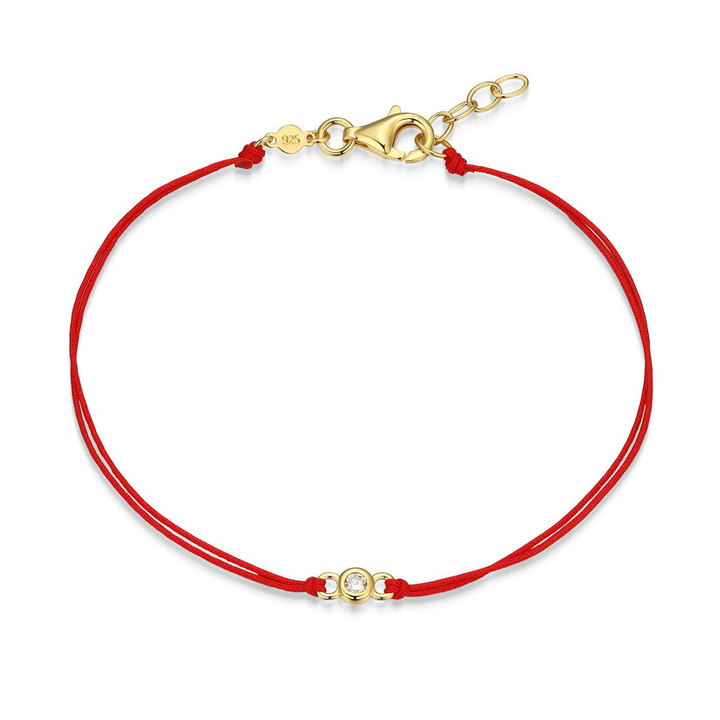 Sterling Silver Yellow Tone Bezel Set Silk Cord Bracelet