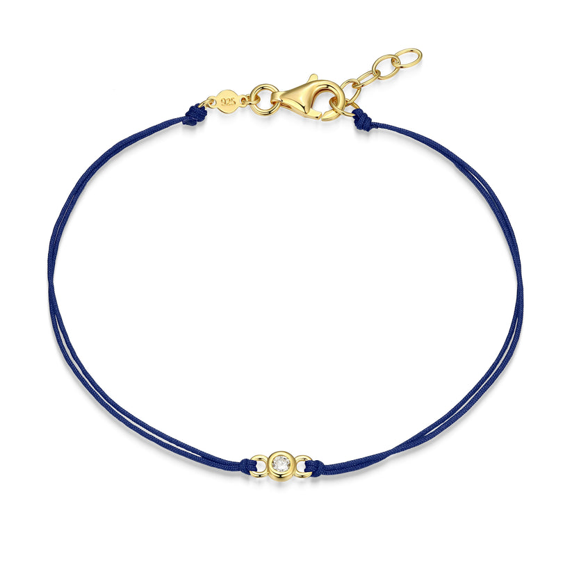 Sterling Silver Yellow Bezel Set Silk Cord Bracelet