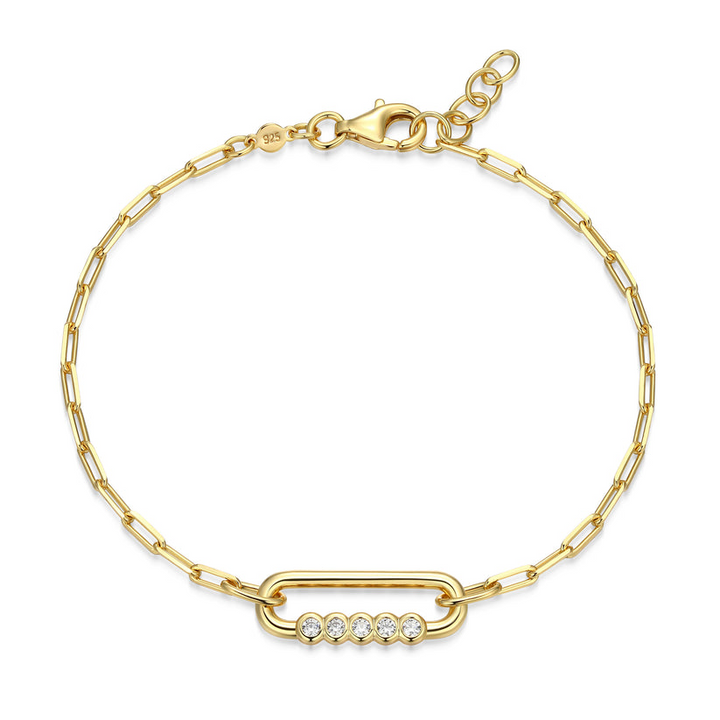 Sterling Silver Yellow Tone Paper Clip Bracelet