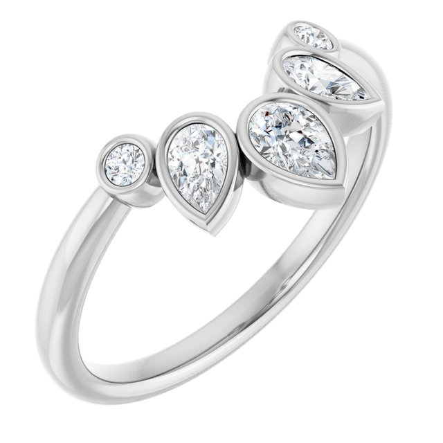 14k White Gold Various Shapes Bezel set Diamond Wedding Band