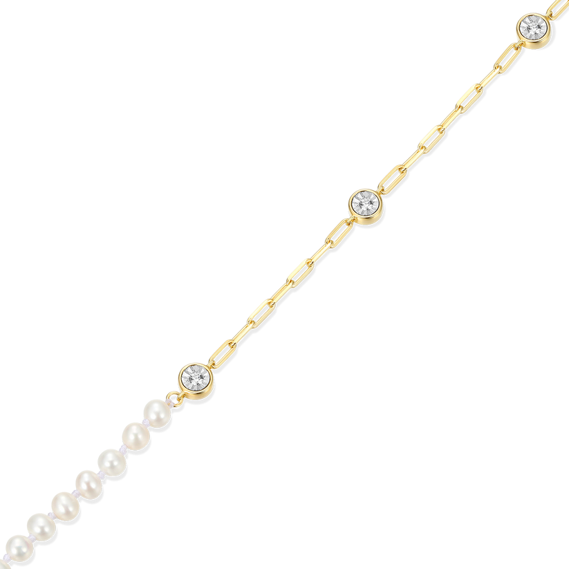 Sterling Silver Yellow Bezel Set Pearl Ankle Bracelet