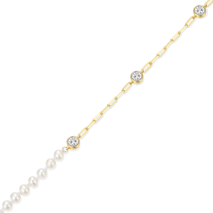Sterling Silver Yellow Bezel Set Pearl Ankle Bracelet