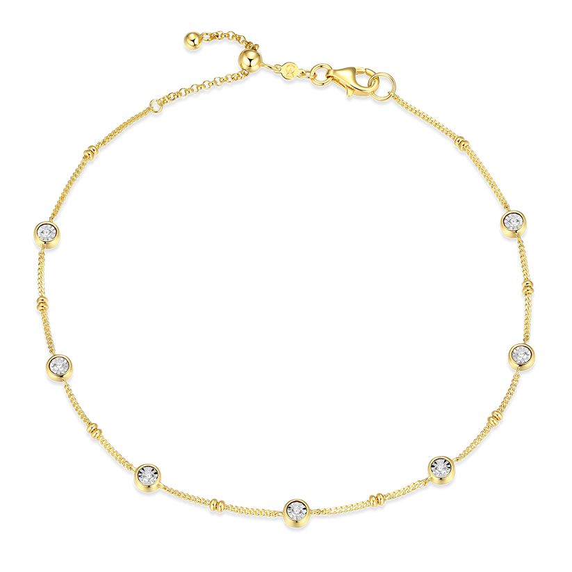 Sterling Silver Yellow Bezel Set Ankle Bracelet