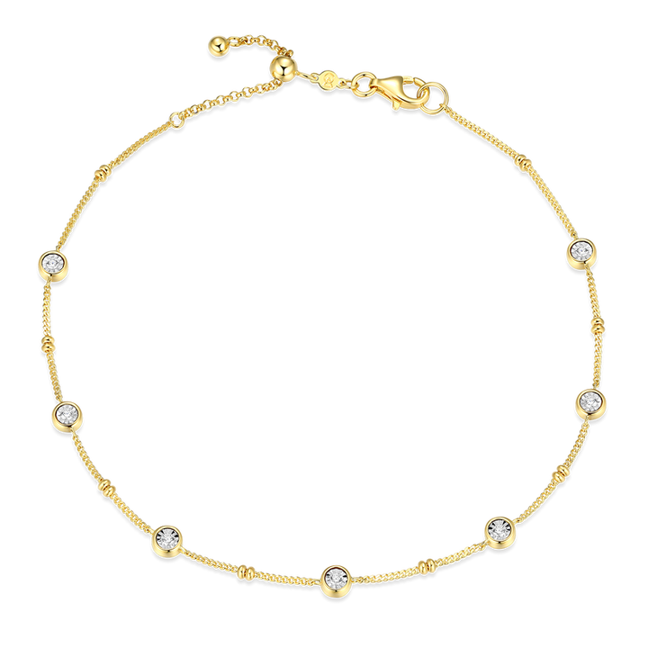 Sterling Silver Yellow Bezel Set Ankle Bracelet