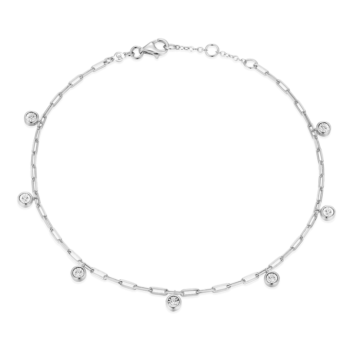 Dangle Station Lab-Created Diamond Mini Paperclip Anklet in Rhodium-Plated Sterling Silver