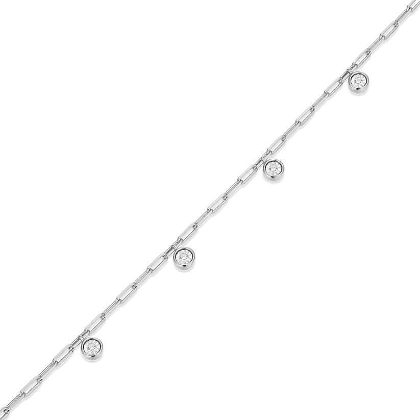 Dangle Station Lab-Created Diamond Mini Paperclip Anklet in Rhodium-Plated Sterling Silver