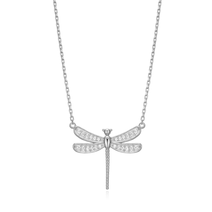 Sterling Silver White Dragonfly Silver Necklace