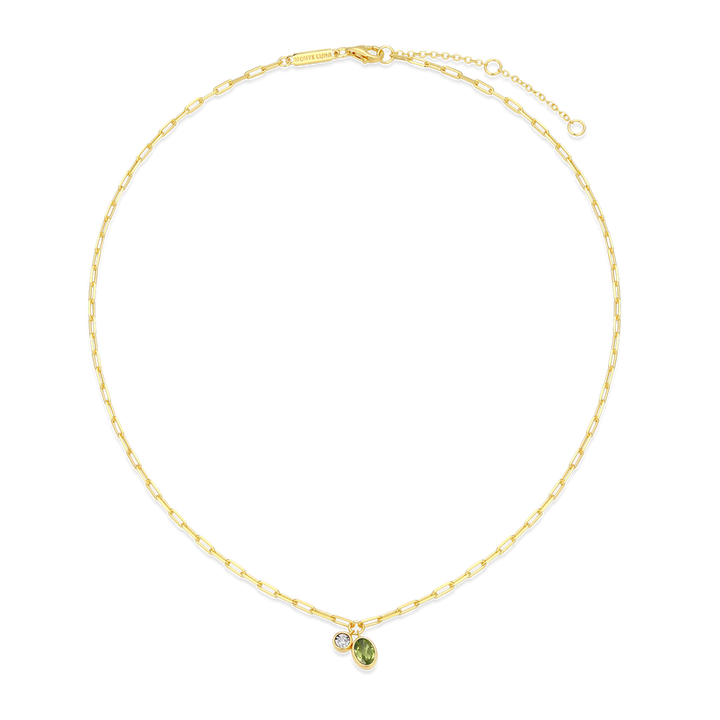 August Birthstone Genuine Peridot &amp; Lab-Created Diamond Mini Paperclip Necklace Gold-Plated Sterling Silver