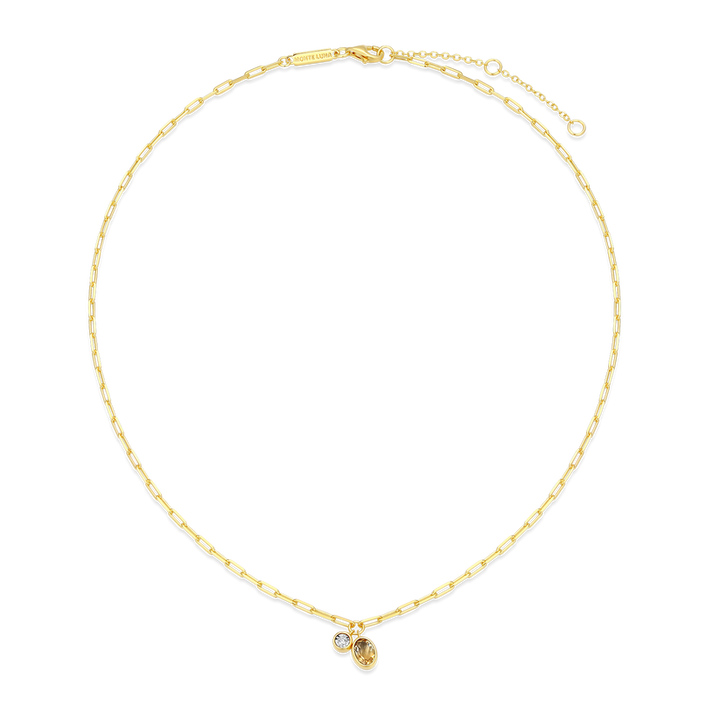November Birthstone Genuine Citrine &amp; Lab-Created Diamond Mini Paperclip Necklace Gold-Plated Sterling Silver
