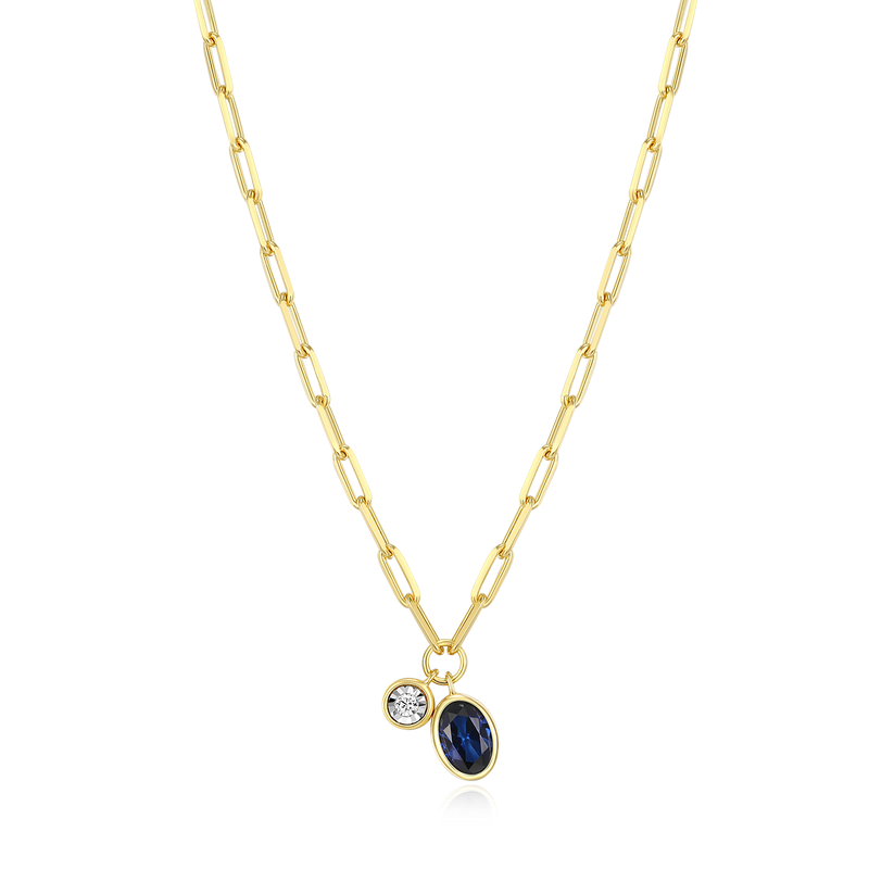 September Birthstone Lab-Created Sapphire &amp; Lab-Created Diamond Mini Paperclip Necklace Gold-Plated Sterling Silver